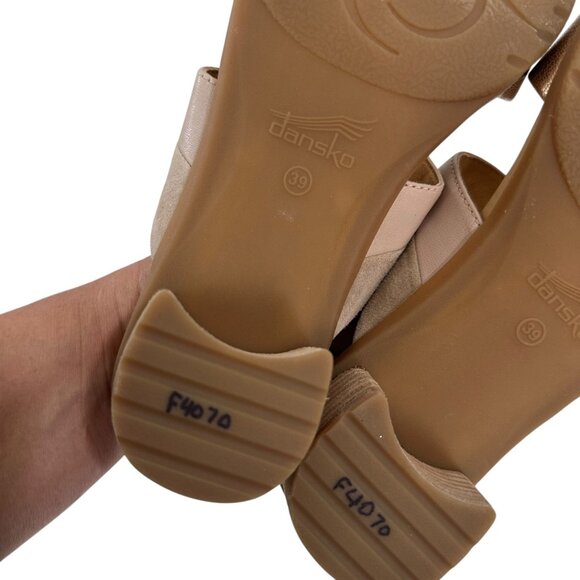 Dansko Womens Double Strap Sandals SZ 39 Gold/Beige Leather Open Toe Block Heel - Picture 6 of 8